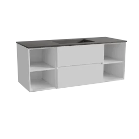 Storke Edge meuble salle de bains suspendu 135 x 52 cm blanc brillant avec Scuro plan simple en quartz noir mat